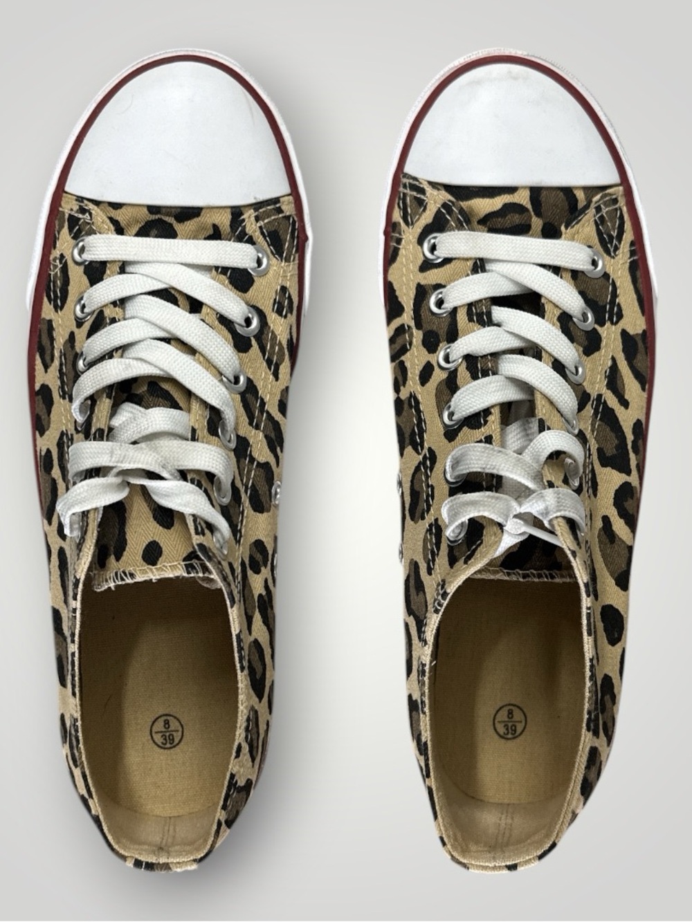 Women’s Leopard Print Canvas Sneakers Size 8 Lace Up Low Top Shoes